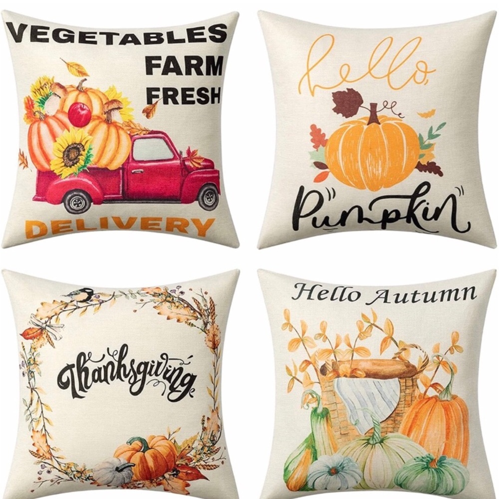 Country Fall Pillow Covers 18x18 Inches Thanksgiving Farmhouse Set of 4